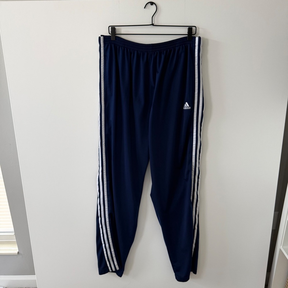 Vintage Adidas Navy Blue Snap Breakaway Track Pants Mens XXL 3 Stripe Warmup